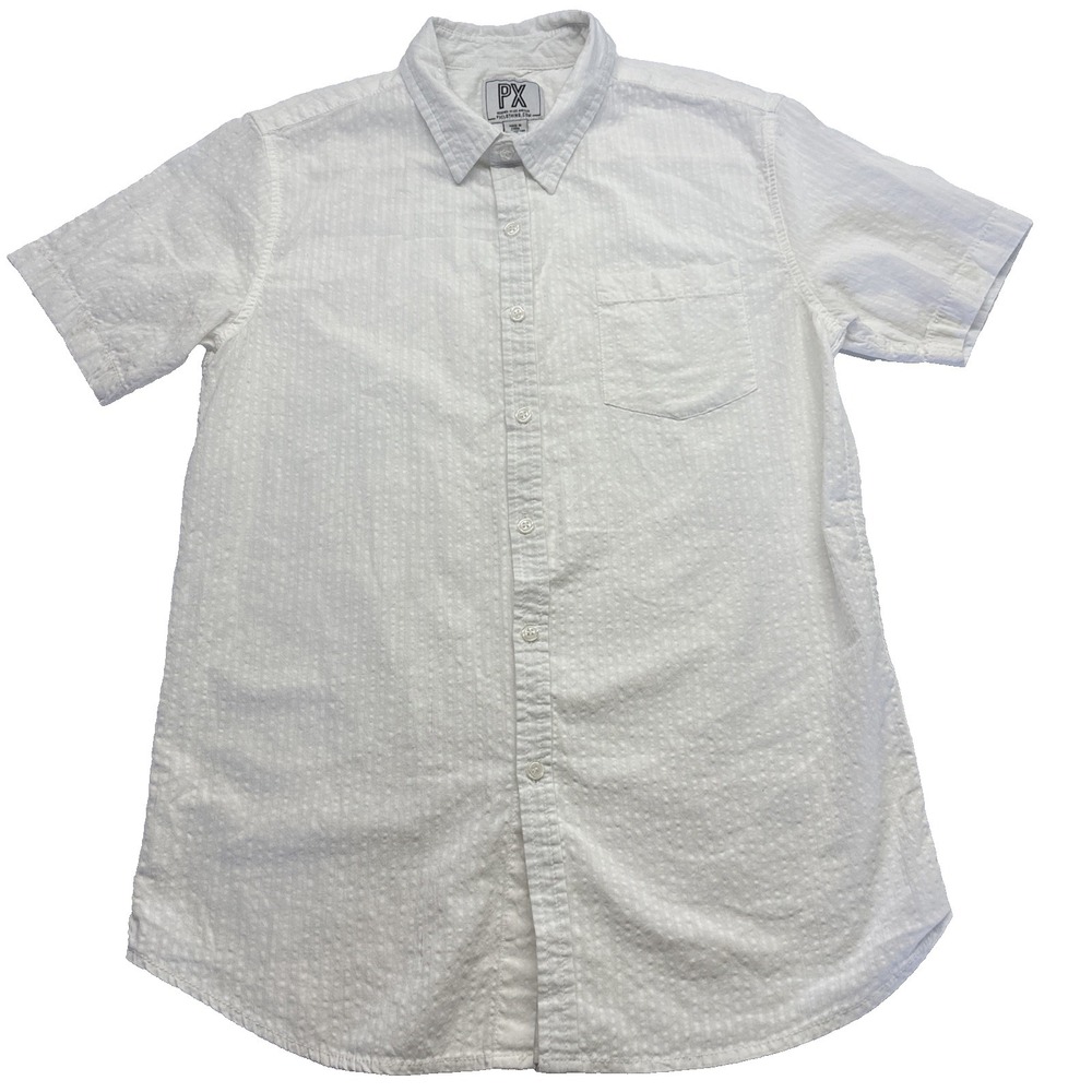 PX‎ Clothing Men's Size Med White Striped Short Sleeve Button-Up Shirt